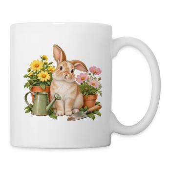 Hase mit Blumen – Geschenk für Gartenfreunde - Tasse - Weiß - Rechts