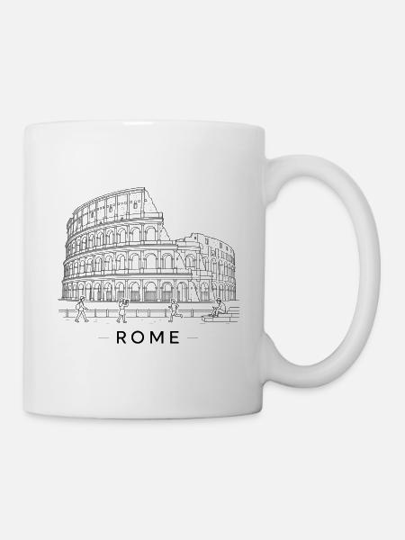 Linienkunst des Romer Kolosseums - Tasse - Weiß