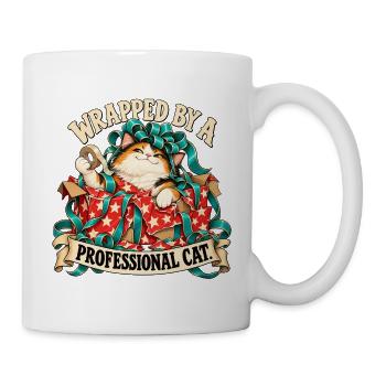 Katze im Geschenkpapier - Tasse - Weiß - Rechts