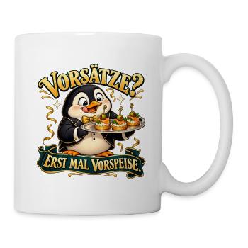 Pinguin mit Vorspeise - Tasse - Weiß - Rechts
