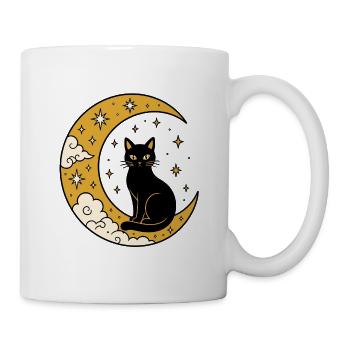Schwarze Katze im Sichelmond T-Shirt Design - Tasse - Weiß - Rechts