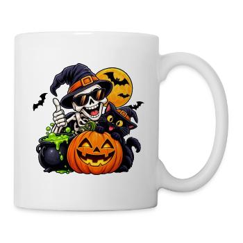 Halloween Skelett Hexenkatze Kürbis - Tasse - Weiß - Rechts