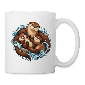Otterfamilie im Wasser - Tasse - Weiß - Rechts