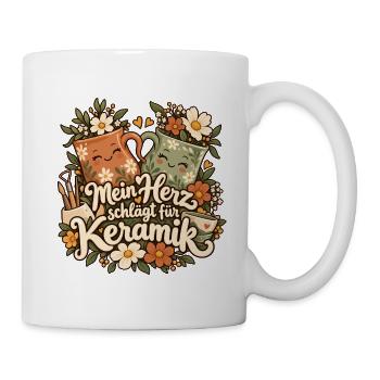 Töpfern - Herz für Keramik: Blüten-Töpfe - Tasse - Weiß - Rechts