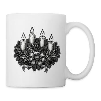 Adventskranz Schwarz Weiß Illustration - Tasse - Weiß - Rechts