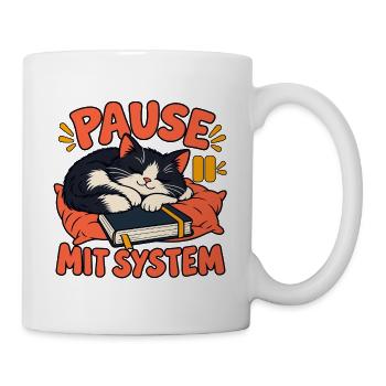 Pausenkatze – Pause mit System - Tasse - Weiß - Rechts