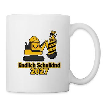 Endlich Schulkind 2027  Baustelle Baggerfahrer - Tasse - Weiß - Rechts