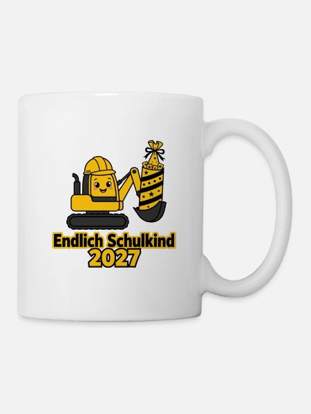 Endlich Schulkind 2027 Baustelle Baggerfahrer - Tasse - Weiß