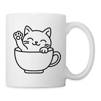 Süße Katze in Teetasse – Kawaii-Katzenliebhaber-Geschenk - Tasse - Weiß - Rechts