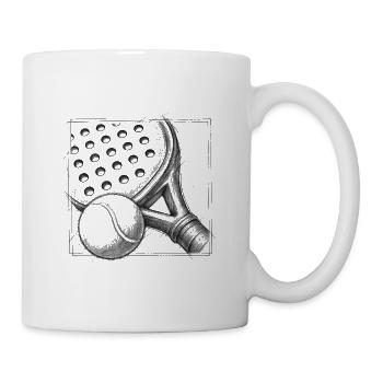 Padel-Schläger und Ball – Handgezeichnete Skizze - Tasse - Weiß - Rechts