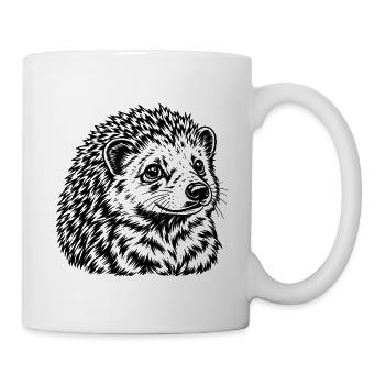 Igel – Niedliches Schwarz Weiß Tierporträt - Tasse - Weiß - Rechts