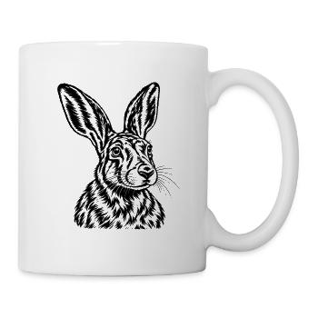 Feldhase – Detaillierte Schwarz Weiß Gravur - Tasse - Weiß - Rechts