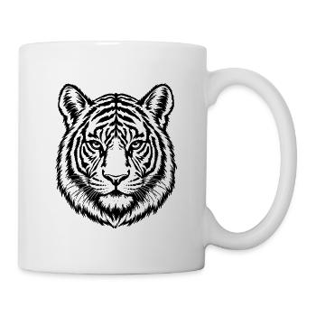 Tiger – Symmetrisches Schwarz Weiß Porträt - Tasse - Weiß - Rechts