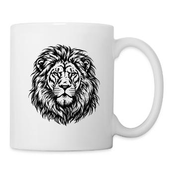 Löwe mit Mähne – Schwarz Weiß Tiergravur - Tasse - Weiß - Rechts