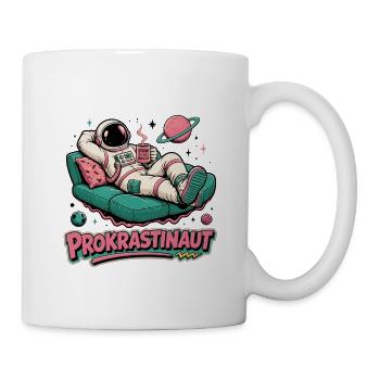 Prokrastinaut auf dem Sofa im All - Tasse - Weiß - Rechts