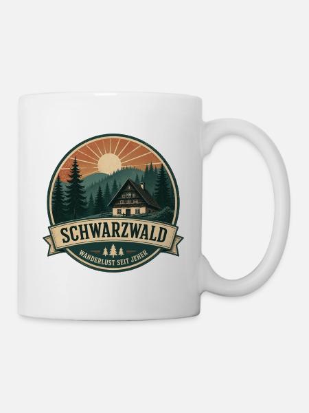 Schwarzwald Retro Waldhaus Abzeichen - Tasse - Weiß