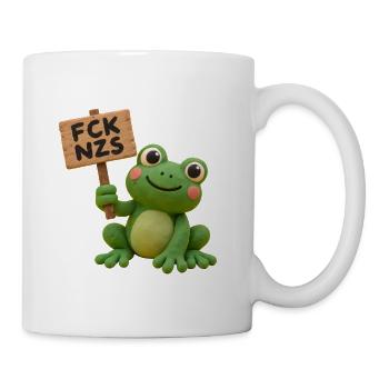 FCK NZS - Frosch mit Holzschild gegen Rechts  - Tasse - Weiß - Rechts