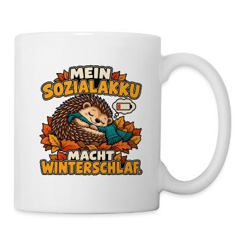 Mein Sozialakku macht Winterschlaf – Igel - Tasse - Weiß - Rechts