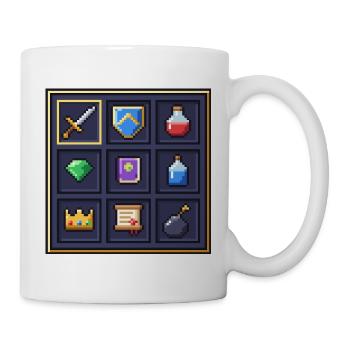 Pixel Art Heldeninventar mit Schwert und Tränken - Tasse - Weiß - Rechts