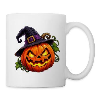 Kürbis mit Hexenhut Halloween Motiv - Tasse - Weiß - Rechts