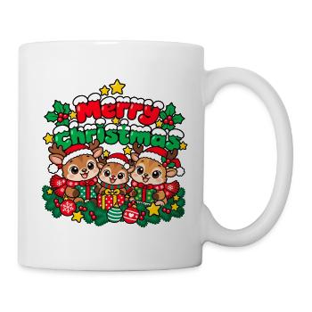 Merry Christmas Rentier Trio mit Geschenken - Tasse - Weiß - Rechts