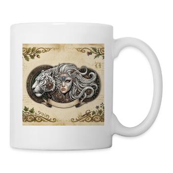 Fantasiefrau mit weißem Tiger - Tasse - Weiß - Rechts