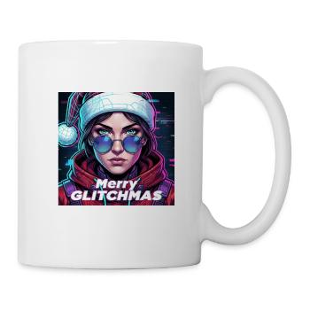 Merry Glitchmas Cyber Santa Lady  Neon Weihnachten - Tasse - Weiß - Rechts