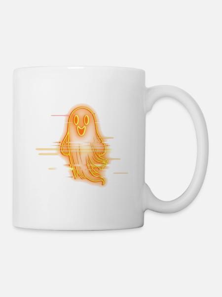 Cyber Geist – Orange Neon Glitch - Tasse - Weiß