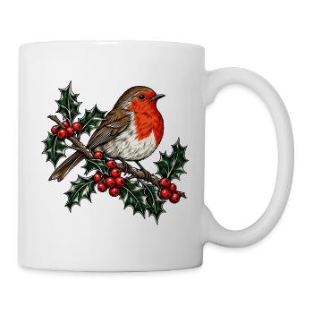 Rotkehlchen auf Stechpalmenzweig - Tasse - Weiß - Rechts