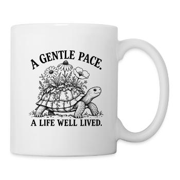 Ein sanftes Tempo – Blumenschildkröte - Tasse - Weiß - Rechts