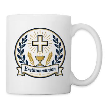 Erstkommunion Kreuz Kelch Emblem - Tasse - Weiß - Rechts