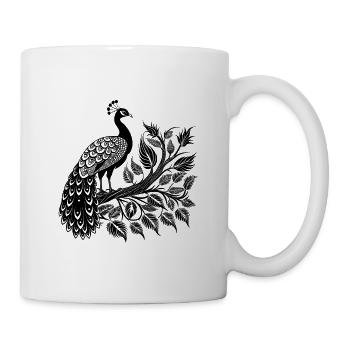 Einfacher Pfau auf Ast - Tasse - Weiß - Rechts