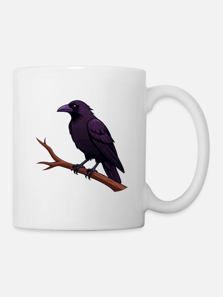 Rabe auf Ast - Tasse - Weiß