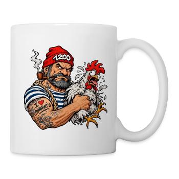 Seemann mit Hahn Karikatur - Tasse - Weiß - Rechts