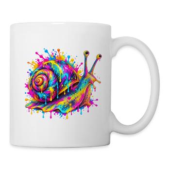 Schnecke – Buntes Neon Graffiti Tiermotiv - Tasse - Weiß - Rechts