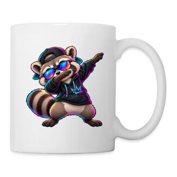 Waschbär mit Sonnenbrille – Cooler Dab Dance - Tasse - Weiß - Rechts