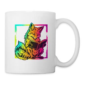 Lesender Fuchs – Neon Pop Art Bücherliebe - Tasse - Weiß - Rechts