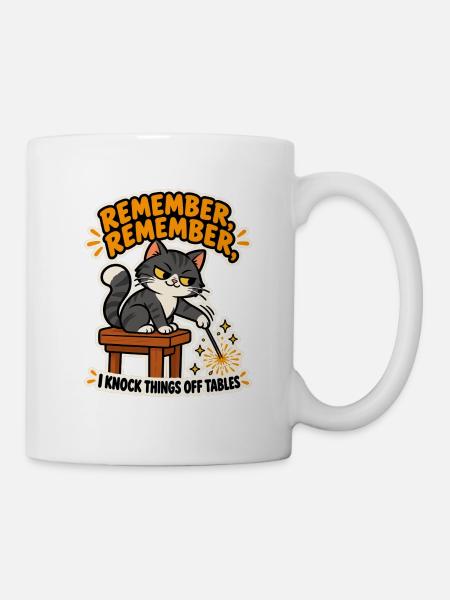 Remember Remember Cat Funny Bonfire Night T-Shirt - Tasse - Weiß
