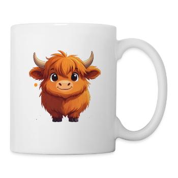 Kawaii Schottisches Hochlandrind Braun T-Shirt - Tasse - Weiß - Rechts