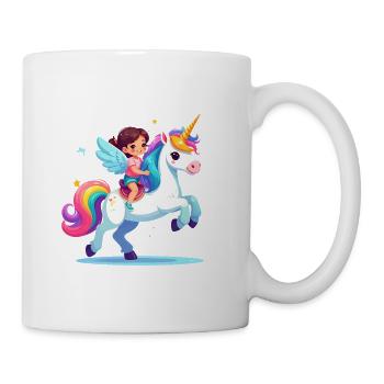 Kawaii Mädchen auf Einhorn Reiten Süßes T-Shirt - Tasse - Weiß - Rechts