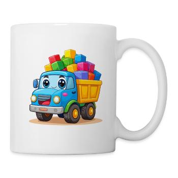 Kawaii LKW Kipper Bunte Bauklötze Kinder T-Shirt - Tasse - Weiß - Rechts