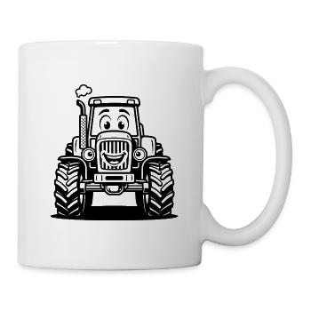 Niedlicher Cartoon Farm Traktor Kinder Schwarzweiß Grafik-Tee - Tasse - Weiß - Rechts