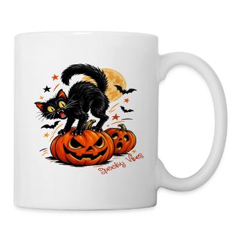 Unheimliche Halloween-Atmosphäre mit einer schwarzen Katze - Tasse - Weiß - Rechts