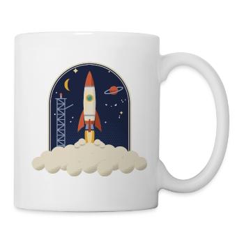Retro Rakete beim Start, Nachthimmel-Badge - Tasse - Weiß - Rechts