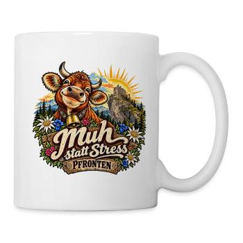 Pfronten - Muh statt Stress - Alpenglanz Kuh - Tasse - Weiß - Rechts