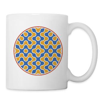 Truchet Kachel Rosette in Blau und Senfgelb - Tasse - Weiß - Rechts