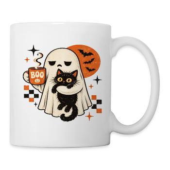 Retro Halloween – Geist und Schwarze Katze - Tasse - Weiß - Rechts
