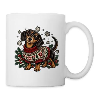 Dackel Weihnachtspullover Muster - Tasse - Weiß - Rechts