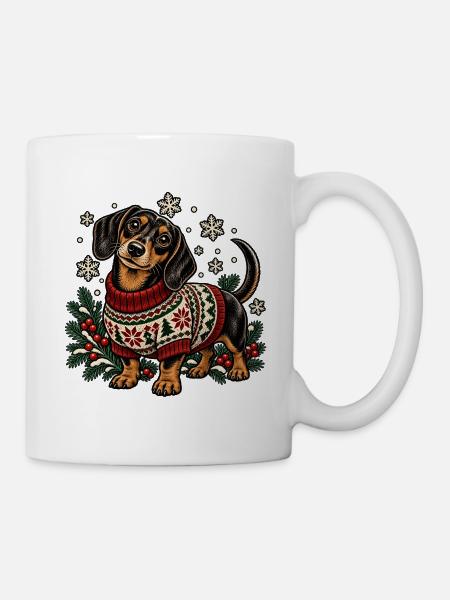 Dackel Weihnachtspullover Muster - Tasse - Weiß