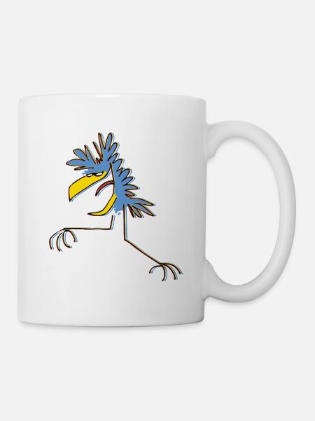 Blue Cartoon Dancing Bird by Cheerful Madness!! - Mug - white